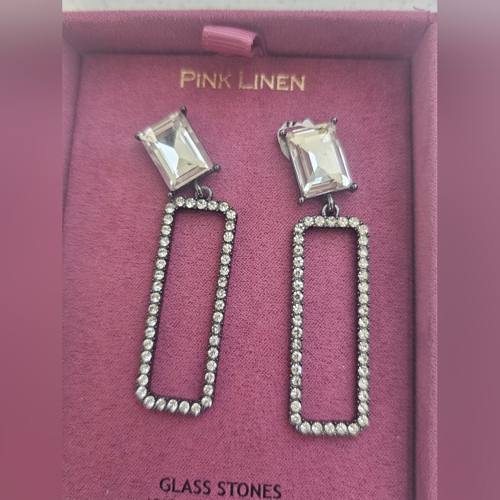 Pink Linen Crystal Drop Earrings - Picture 2 of 4